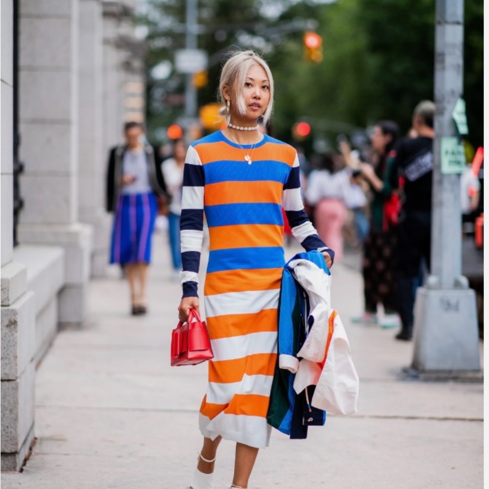 Tory Sport Striped Knit Midi Dress, Size Small
